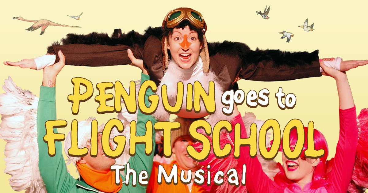 Cast performing Penguin Goes to Flight School - live children's musical theater show for ages 2–7 in NYC
